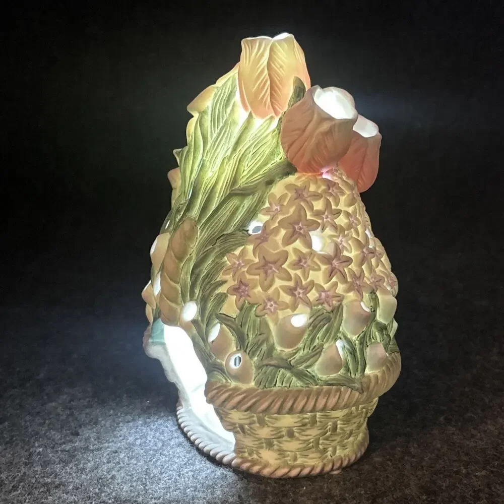 PartyLite Floral Spring Basket Tealight Candle Holder Ceramic Flowers RETIRED - Picture 4 of 10